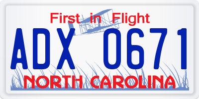 NC license plate ADX0671