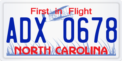 NC license plate ADX0678