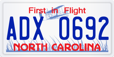 NC license plate ADX0692
