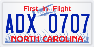 NC license plate ADX0707