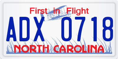NC license plate ADX0718