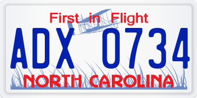 NC license plate ADX0734