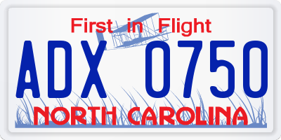 NC license plate ADX0750