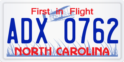 NC license plate ADX0762