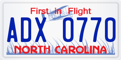 NC license plate ADX0770