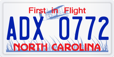 NC license plate ADX0772