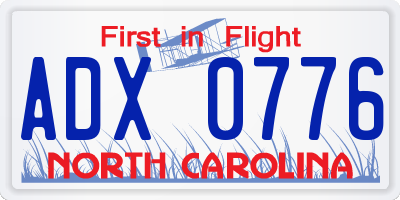NC license plate ADX0776