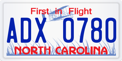 NC license plate ADX0780