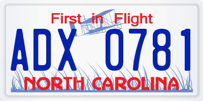 NC license plate ADX0781