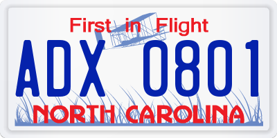 NC license plate ADX0801
