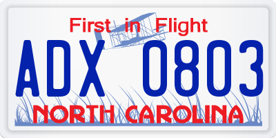 NC license plate ADX0803