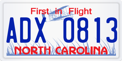 NC license plate ADX0813
