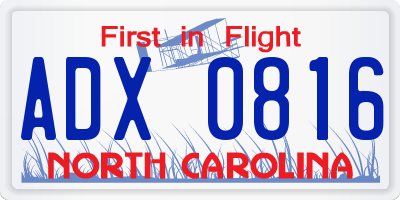 NC license plate ADX0816