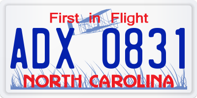 NC license plate ADX0831