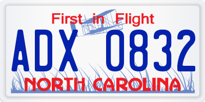 NC license plate ADX0832