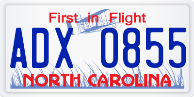 NC license plate ADX0855