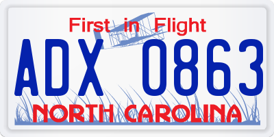 NC license plate ADX0863