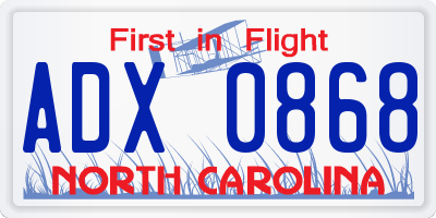NC license plate ADX0868