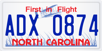 NC license plate ADX0874