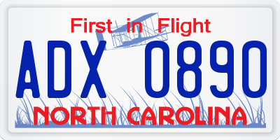 NC license plate ADX0890