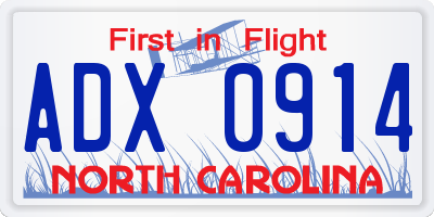 NC license plate ADX0914