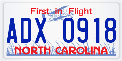 NC license plate ADX0918