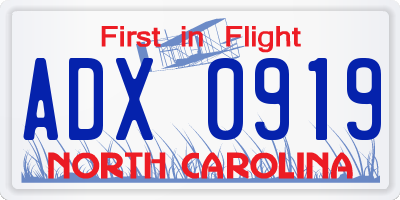NC license plate ADX0919