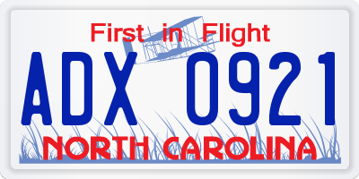 NC license plate ADX0921
