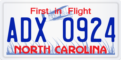 NC license plate ADX0924