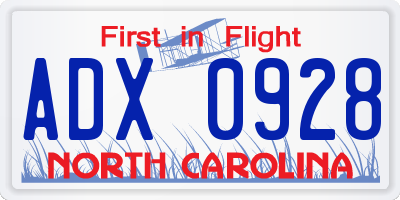NC license plate ADX0928