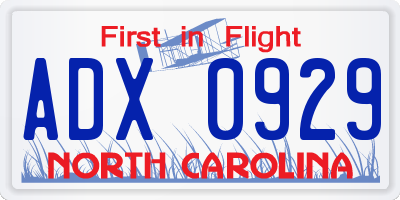 NC license plate ADX0929