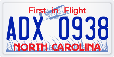 NC license plate ADX0938