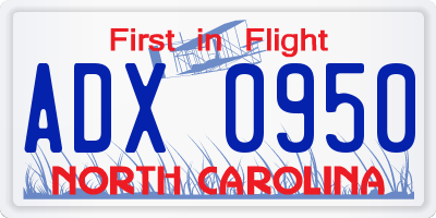 NC license plate ADX0950