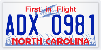 NC license plate ADX0981