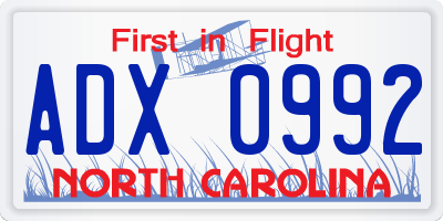 NC license plate ADX0992