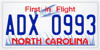 NC license plate ADX0993