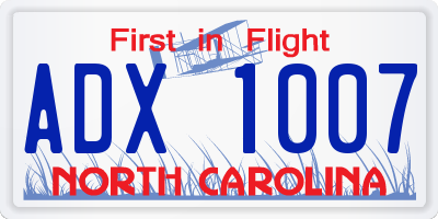 NC license plate ADX1007