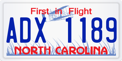 NC license plate ADX1189