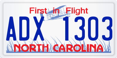 NC license plate ADX1303