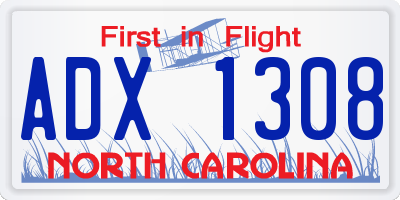 NC license plate ADX1308