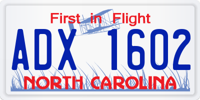 NC license plate ADX1602
