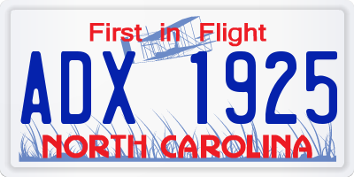 NC license plate ADX1925