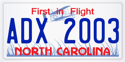 NC license plate ADX2003