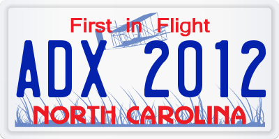 NC license plate ADX2012