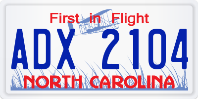 NC license plate ADX2104