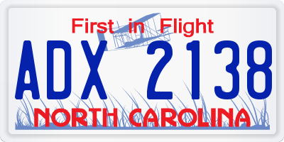 NC license plate ADX2138