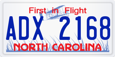 NC license plate ADX2168