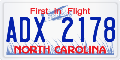 NC license plate ADX2178