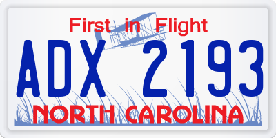 NC license plate ADX2193