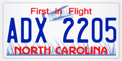 NC license plate ADX2205